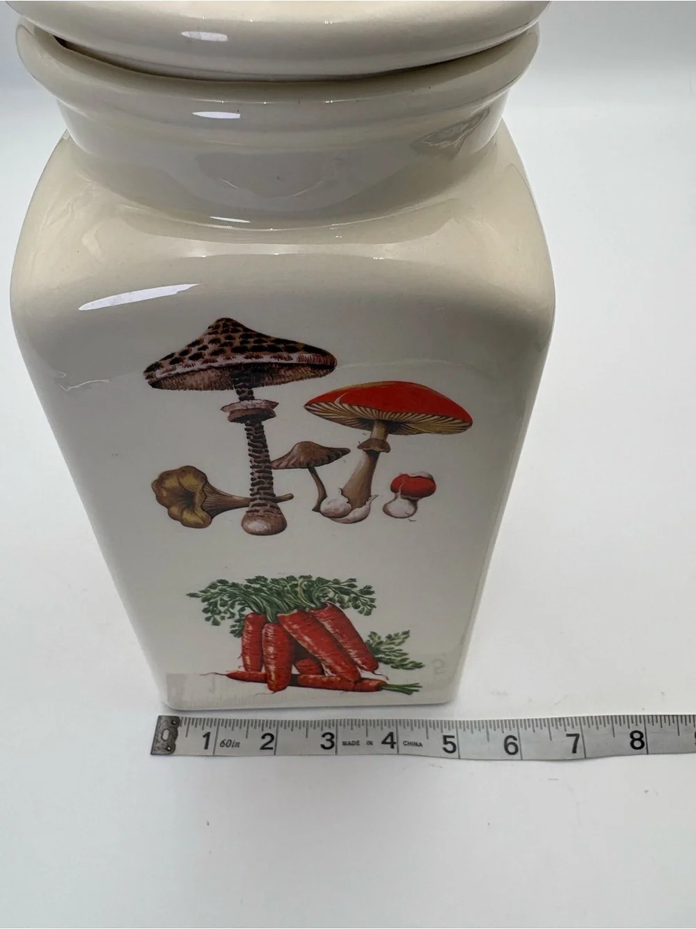 Vintage Ceramic Container Jar - Cream Ceramic with Vegetable Motif